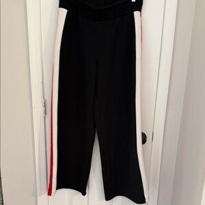 SPANX Black Wide-Leg Track Pants with White Panels & Red Stripe